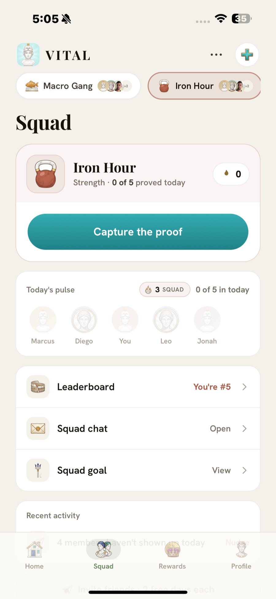 Your VITAL squad: streak, rank, and shared progress